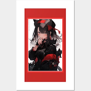 Aesthetic Anime Girl Red White Black | Quality Aesthetic Anime Design | Chibi Manga Anime Art Posters and Art